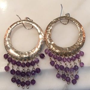 STERLING SILVER DANGLE AMETHYST EARRINGS